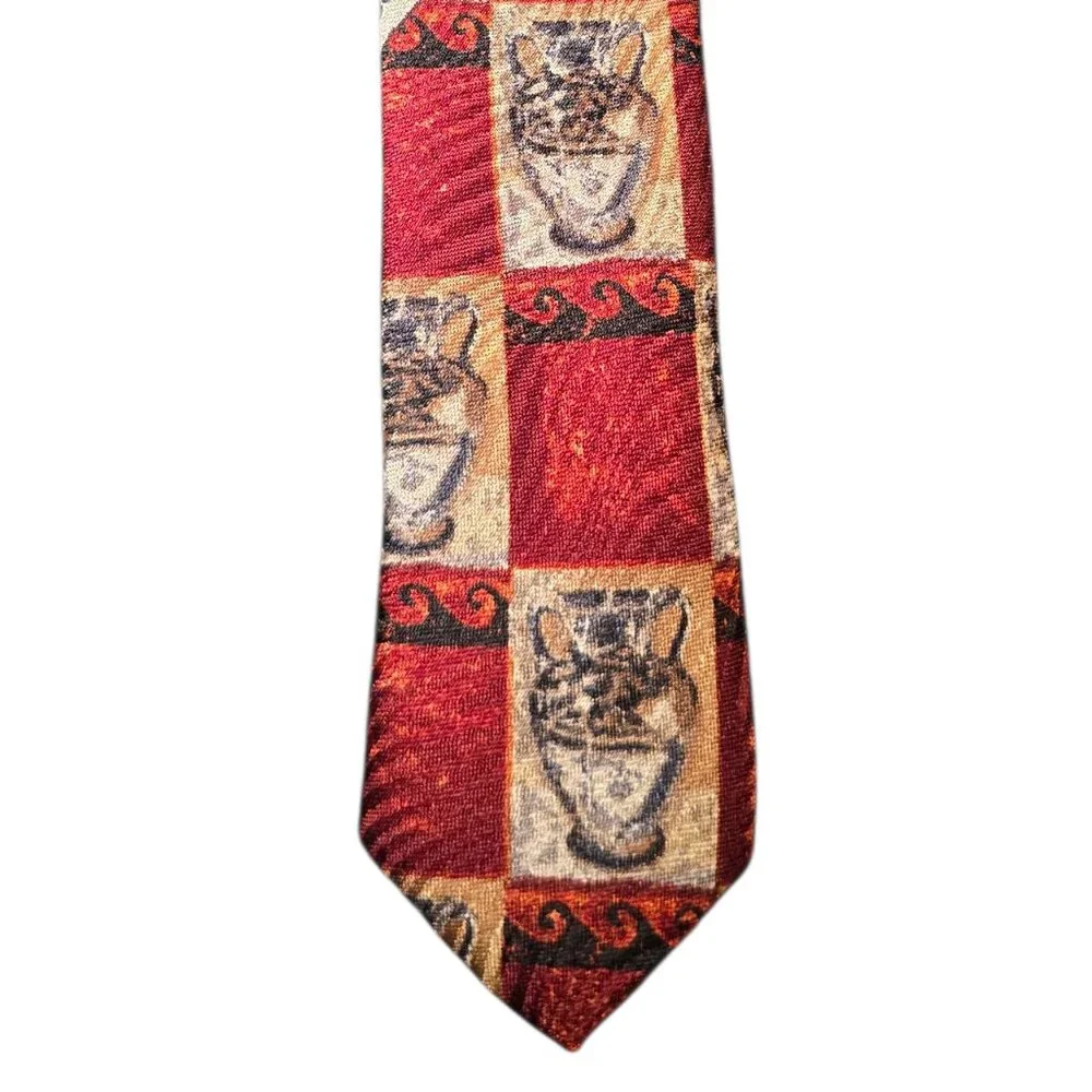 Ermenegildo Zegna 100% Silk Tie Red Gold Check Italian Designer Luxury Necktie